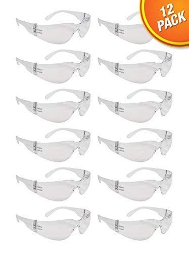 Malta Dynamics Clear Frame Safety Glasses, One Size, Anti-Scratch, Impact Resistance (12 Pack), ANSI Compliant