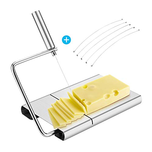 DricRoda Cheese Slicer, Stainless Steel Cheese Cutter, Wire Cheese Slicer for Cheese, Butter, Cakes, with 5 Replaceable Cheese Slicer Wires