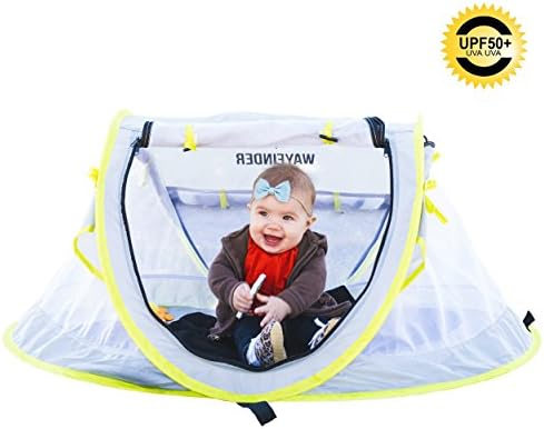 WayFinder Baby Travel Tent, Portable Baby Travel Bed Baby Beach Gear Pop Up Tent UV Protection w/ Mosquito Net and 2 Pegs