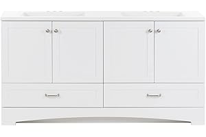 Spring Mill Cabinets Emlyn 60 Inch Double-Sink Bathroom Vanity with White Top, 2 Cabinets, 2 Drawers, 60.5" W x 18.75" D x 32.89", White