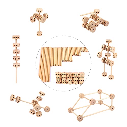 WODI Wooden Building Blocks，60 PCS Tiny Educational Natural Wood Stem Toys, DIY Wooden Blocks Splicing, Montessori Building Blocks building blocks for kids ages 4-8 to Create Various Shapes