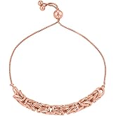 Savlano 925 Sterling Silver 14K Gold Plated Italian Solid Adjustable Byzantine Bolo Slider Bracelet Comes With Gift Box for Women - Made in Italy