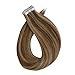 RUNATURE Tape in Hair Extensions Remy Human Hair Extensions Tape Ombre Chocolate Brown #4 to Strawberry Blonde #27 Highlights 12″ 40g/20pcs Real Human Hair Tape in Extensionsthumb 3