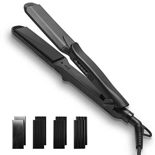Ceramic Flat Iron Hair Crimper Hair Straightener ULG Dual Voltage Hair Waver Curling Iron with 4 Heating Settings