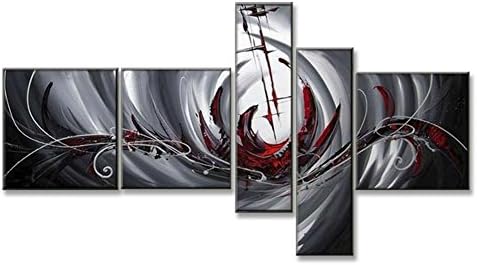 Hand Painted Split Canvas Paintings Unframed 5 Pieces - 76X40 inch (193X102 cm) for Living Room Bedroom Dining Room Wall Decor To DIY Frame Home Decoration - The Red Sea Abstract by Neron Art