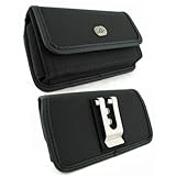 (PLUS SIZE) Sideways Heavy Duty Rugged Nylon Canvas Protective Carrying Cell Phone Case Pouch (with Metal belt Clip) for Huawei Ascend Mate 2 4G MT2-L03 (PERFECT Fits With THICK DUAL LAYER PROTECTOR / LIFEPROOF / WATERPROOF / SHOCKPROOF ) - BLACK