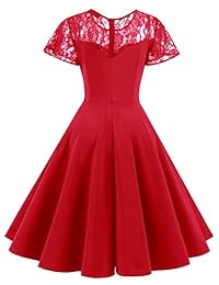 IVNIS Vestido de mujer vintage de los años 50 de manga corta con encaje floral