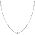 EAMTI 925 Sterling Silver Station Necklace for Women CZ BTY Necklace Pendant by The Yard Station Bezel Jewelry for Women Extenders with Lobster Clasp Delicate Link Chain Anniversary Day 16 Inch