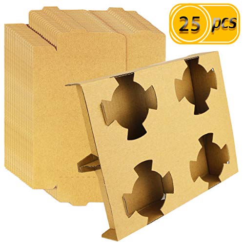 UPlama 25PCS 4 Cup Kraft Drink Carrier,Paper Drink Carrier,Coffee Cup To Go Carrier,Cupcake Carriers,Pack And Take Away The Coffee Cup Holder,Suitable For Multi-size Cups For Leisure Bar,Coffeehouse