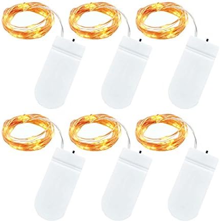 Grikey 6 PCS Battery Operated String Light 6.6ft Copper Wire 20 LEDs Fairy Starry Decorative Lights For Home Indoor Party Wedding Valentine's Day Warm White