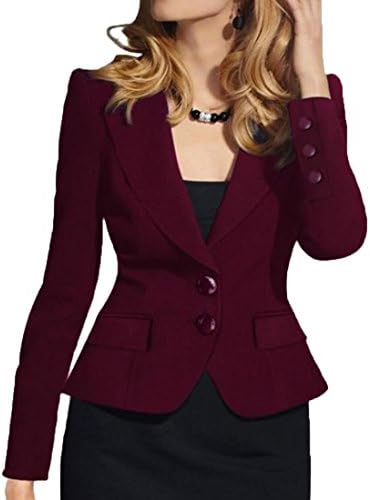HMX Womens Notch Collar Slim Fit Business Blazer Red XL
