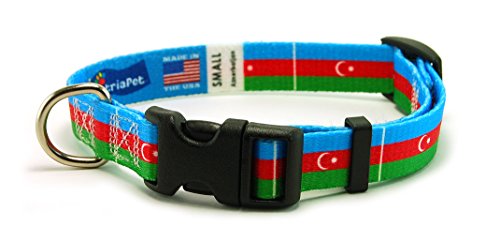 Azerbaijan Azerbaijani Flag Dog Collar for Small, Medium, or Large Dogs by PatriaPet (Small: 9-13 in.)