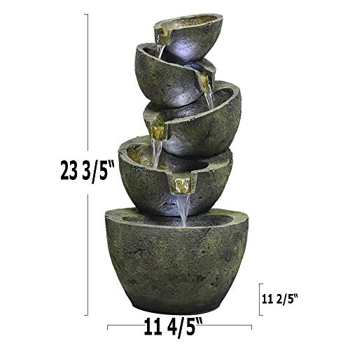 xpiyaer Indoor/Outdoor 5 Tier Bowls Floor Water Fountain 23 3/5" High Cascading Bowls LED for Yard Garden - Thumbnail 4