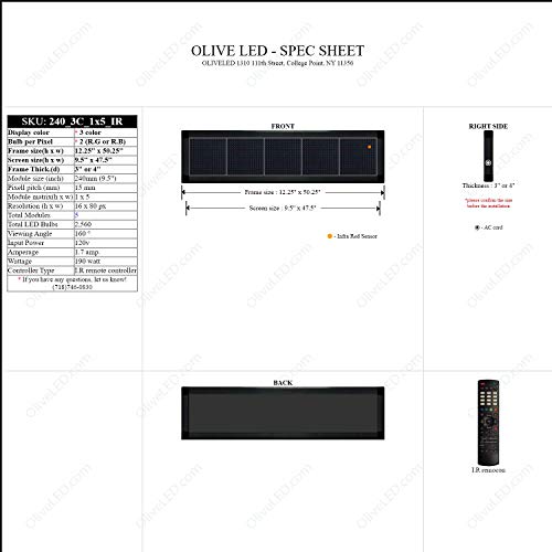 OLIVE LED Sign 3Color RGY, P15, 12"x50" IR Programmable Scrolling Outdoor Message Display Signs EMC - Industrial Grade Business Ad Machine.