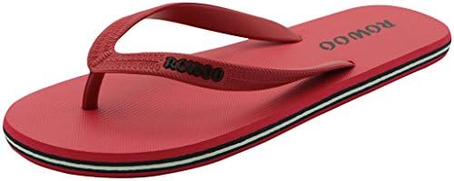 ROWOO Men's Beach Flat Rubber Sandals Flip Flops (US12/45EU, Red)