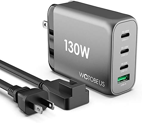 130W GaN USB Type C PD 100W PPS45W Wall Charger Station with AC Cable WOTOBEUS QC 4.0+ Super Fast Charge 2.0 Power Adapter for iPhone/iPad/MacBook/Pixel/Samsung Galaxy S20/Note20/10/Leveno/HP/Dell
