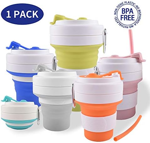 Dalebox Collapsible Silicone Cup - Foldable Drinking Mug with Straw Leak-Proof lid BPA Free Food Grade, Water, Coffee, Tea & Snacks for Hiking Camping Picnic & Work Expandable 550ml (19oz) (1 Pack)