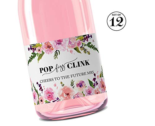 Cheers to The Future MRS Mini Champagne Labels â— Pop Fizz Clink! â— SET of 12 â— Bachelorette Party Mini Wine Labels, Bridal Shower Mini Champagne Labels, Wedding Shower Favors WEATHERPROOF A140-FIZZ-12