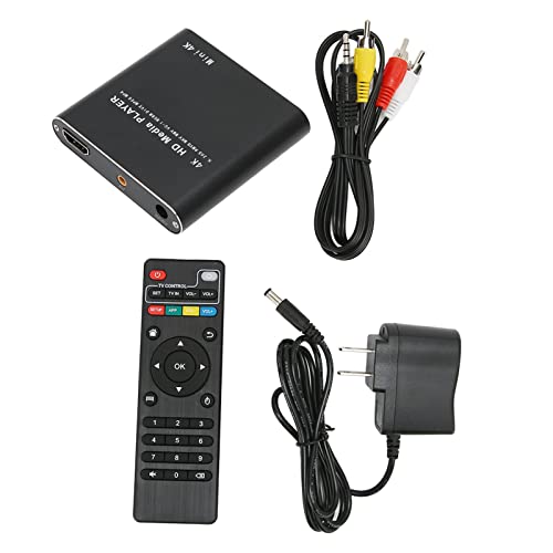 HD Video Player, 2K 4K Multiple Resolutions 30HZ HDM Output 3.5 Sound Head Mini Streaming Media Player, Multiple Sound Track Switching 4G Storage for HDMI AV USB 100‑240V(USA)