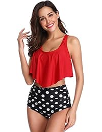 Traje de baño de dos piezas con cuello halter y cintura alta para dama