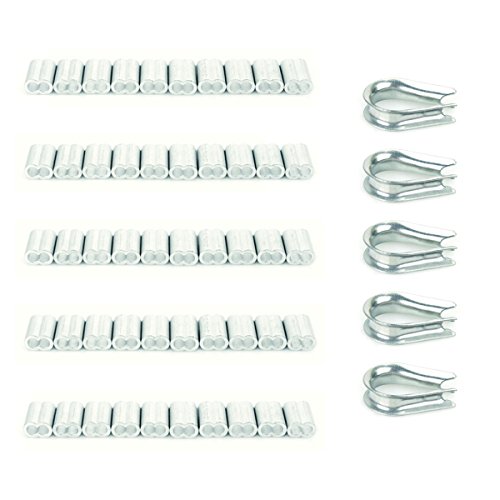 AUSPA 50-Pack 1/5 Inch Aluminum Crimping Loop Sleeve & 5-Pack Wire Rope Thimble M5 For Wire Rope and Cable - Thumbnail 4