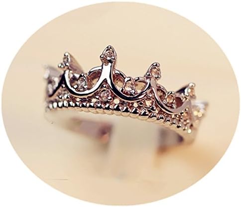 Fashion Princess Silver Rhinestone Queen Crown Wedding Ring Size 7 8 9, Optional Color - Rose Gold &amp; Silver (8, Rose Gold)