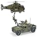 JOYIN 2 in 1 Friction Powered Military Vehicle Truck Car Set Including Humvee, Helicopter and Army Men Action Figures with Lights and Sounds / Sirens
