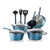 NutriChef Nonstick Cookware Excilon Home Kitchen Ware Pots & Pan Set with Saucepan, Frying Pans, Cooking Pots, Lids, Utensil PTFE/PFOA/PFOS Free, 11 Pcs, Blue NutriChef Nonstick Cookware Excilon Home Kitchen Ware Pots & Pan Set with Saucepan, Frying Pans, Cooking Pots, Lids, Utensil PTFE/PFOA/PFOS Free, 11 Pcs, Blue
