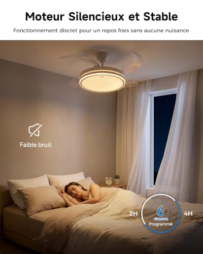 Woox Ceiling Fan with 42" Lamp, 4 Retractable Blades, Silent DC 30W Motor, 50W LED Dimmable, 6 Speed, Summer/Winter, Remote Control | LED 50W Variable without Bearing (CCT), 4 Retractable Blades, Silent 30W DC Motor, 6 Speed, Summer/Winter, Remote Control