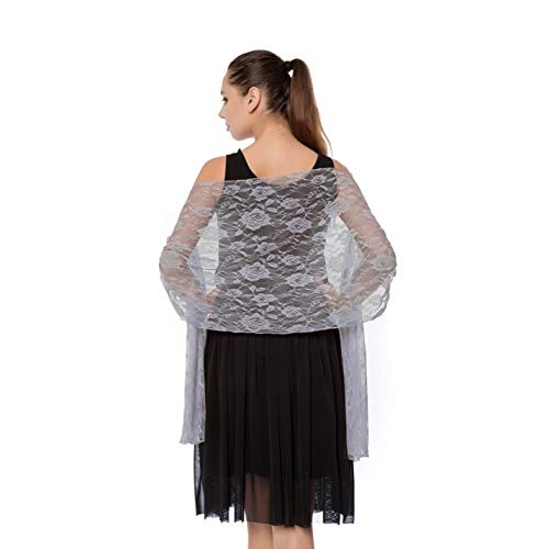 Women Lightweight Rose Lace Shawl, Gzcvba Bridal Evening Party Wrap Scarf (Gray)