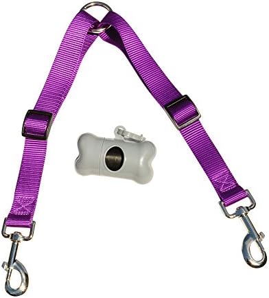 Double Dog Leashes (Royal Purple) - Bonus Dog Poop Bag Dispenser - Providing Convenience and Control