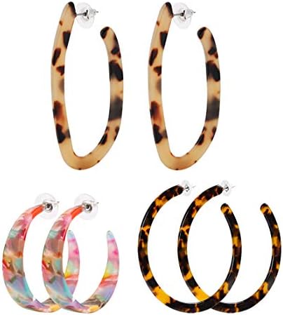 ALEXY Women’s Mottled Hoop Earrings Bohemia Acrylic Resin Hoops Stud Earrings