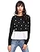 Romwe Women's Cute Contrast Ruffle Hem Round Neck Crop Sweatshirt Tops