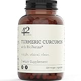42Nutrition Turmeric Curcumin Supplement with BioPerine for Inflammation, Pain Relief and Joint Support (120 Vegan Capsules) - 95% Standardized Curcuminoids - Recyclable Amber Glass Bottle