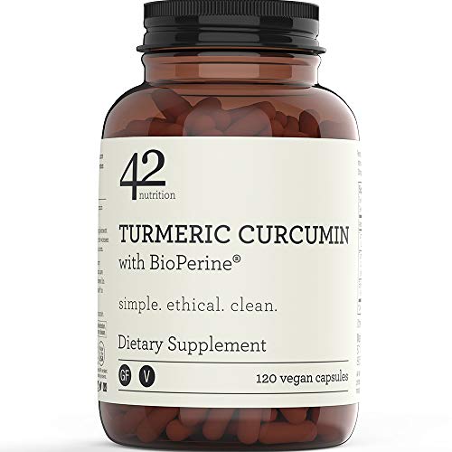 42Nutrition Turmeric Curcumin Supplement with BioPerine for Inflammation, Pain Relief and Joint Support (120 Vegan Capsules) - 95% Standardized Curcuminoids - Recyclable Amber Glass Bottle