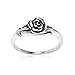 Hoops & Loops 925 Sterling Silver Oxidized Flower Leaves Rose Blooming Branch High Polish Tarnish Resistant Comfort Fit Floral Ring for Women
