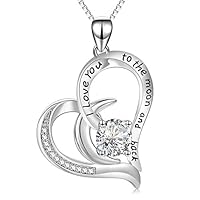 AOBOCO I Love You to The Moon and Back Moon Necklace - Sterling Silver Heart Pendant Necklace with Swarovski Crystals Anniversary Birthday Gift for Her