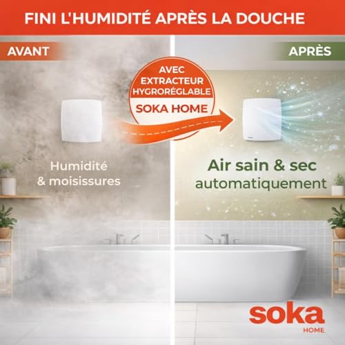 Soka home 100mm Adjustable Bathroom Air Extractor – Silent Automatic Humidity Sensor – 95 m³/h, Timer, CMV – Anti-Mould
