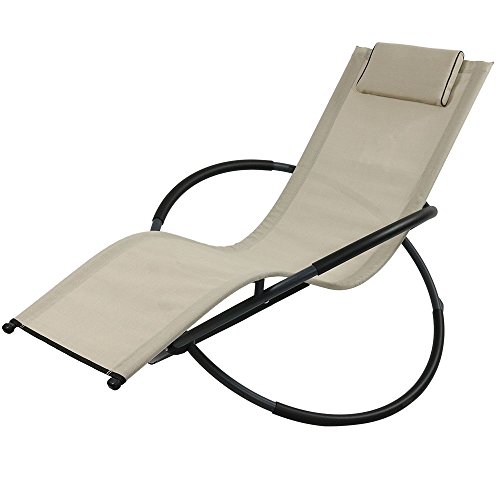 Sunnydaze Orbital Outdoor Folding Zero Gravity Rocking Lounger w/Pillow
