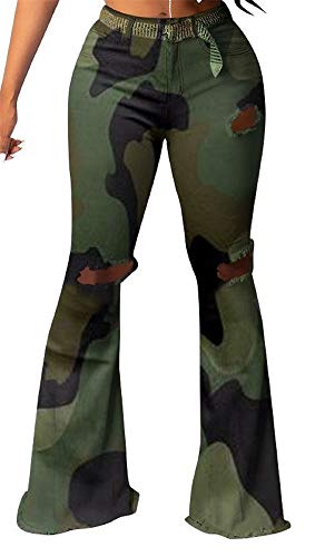 Molisry Women Camouflage Middle-Waisted Bell Bottom Stretchy Bodycon Bootcut Flare Long Pants - Thumbnail 6