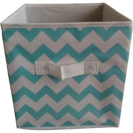 Mainstays Collapsible Fabric Storage Cube, Set of 2 , (10.5" x 10.5") (10.5" x 10.5", Aqua Chevron)