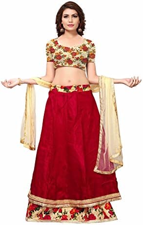 JULEE Women's Banglori Satin Semi-Stitched Lehenga Choli (LA82-Gulabo Red-004_Free Size)