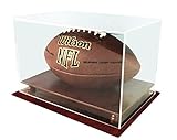 DECOMIL UV Protection Football Display Case Holder, ALL 4 sides visible, Solid Wood Base - Cherry Finish