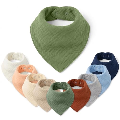 Muslin Baby Bandana Bibs – 10-Pack 100% Soft Cotton Drool Bibs, Absorbent, Adju…