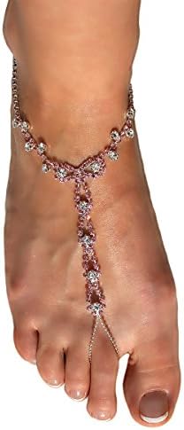 Barefoot Sandals Beach Wedding Themed Luxurious Sparkling Crystal Pink Rhinestone Anklet Elegant Design