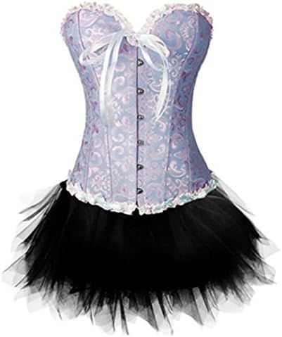 Plus Size Sexy Trim Floral Overbust Burlesque Corset With Tutu Fancy Skirt Dress