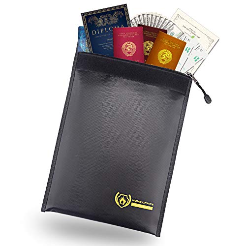 Fireproof Document Bags, Fire Water Resistant Money Bag Non-Itchy Silicone Coated Document Bag with Zipper Closure for Maximum Protection, Fireproof Safe Storage for Document, Cash, Passport, Jewelry
