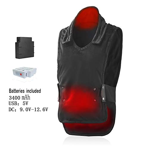 VJ Heated Vest Multi-Function Adjustable Pain Relief Unisex for Vest 140℉ with 2 Batteries, Black, XL~4XL ...