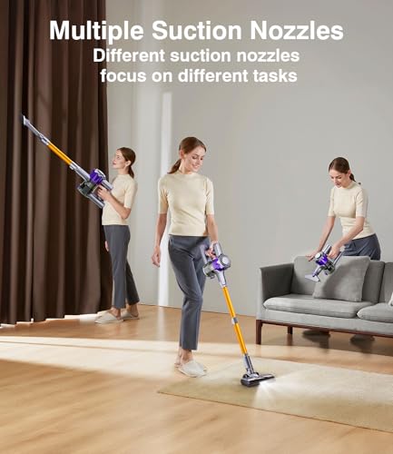 Cordless Vacuum Cleaner, 400W 38Kpa Powerful Stick Vacuum Cleaner, Up to 50Mins Rechargeable Battery, Vacuum Cleaners for Home Anti-Tangled Lightweight Handheld for Hardwood Floor, Carpets, Pet Hair