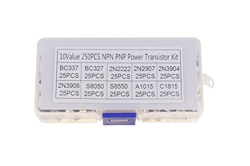 Eowpower 250PCS 10 Values NPN PNP Power Transistors Assortment Kit(BC337 BC327 2N2222 2N2907 2N3904 2N3906 S8050 S8550 A1015 C1815)